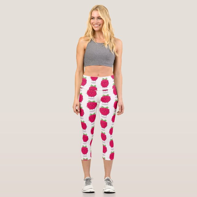 Leggings Capri Ilustracion de personalizado de frambuesa alegre (Anverso)