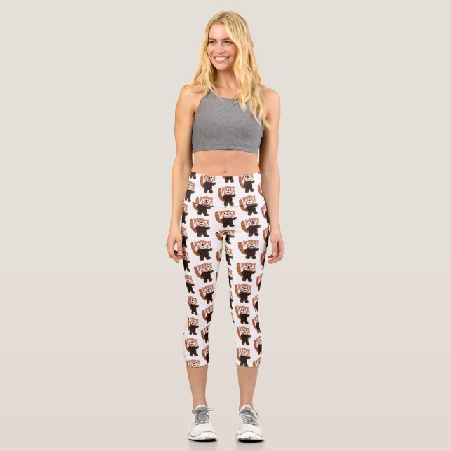 Leggings Capri Ilustracion de personalizado de panda rojo (Anverso)