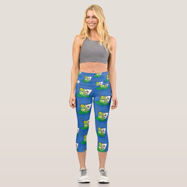 Leggings Capri Ilustracion de personalizado de rana verde lindo (Anverso)
