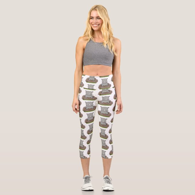 Leggings Capri Ilustracion de personalizado de rinocerontes (Anverso)