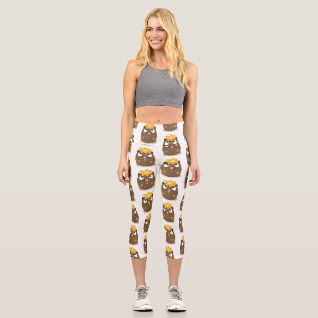 Leggings Capri Ilustracion de personalizado feliz de conejillo de (Anverso)