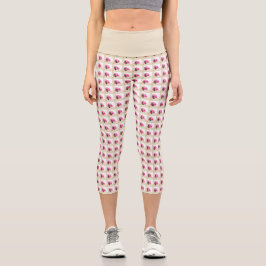 Leggings Capri Ilustracion floral clematis rosa beige