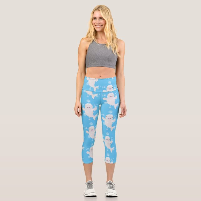Leggings Capri Ilustracion personalizado de ballenas de la beluga (Anverso)