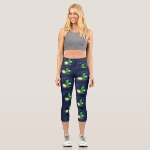 Leggings Capri Ilustracion personalizado de gusano de brillo verd