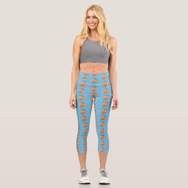 Leggings Capri Ilustracion personalizado de leonfish feliz (Anverso)
