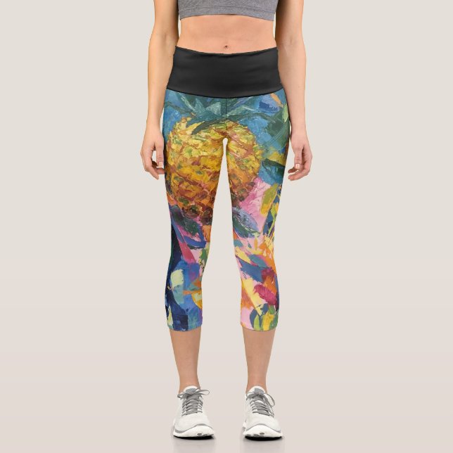 Leggings Capri Imagen de mi obra Piña (Anverso)