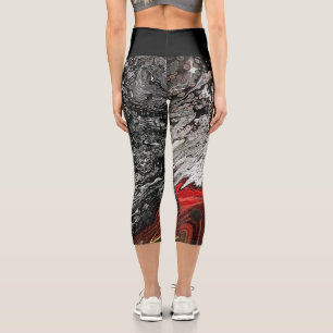 Leggings Capri Impresión abstracta de flujo estático negro, blanc