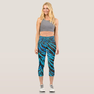 Leggings Capri Impresión animal de tigre azul y negro