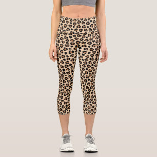 Leggings Capri Impresión animal, leopardo marrón, puntos de chita