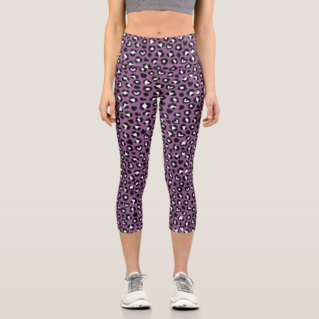 Leggings Capri Impresión animal, leopardo morado, puntos de chita (Anverso)