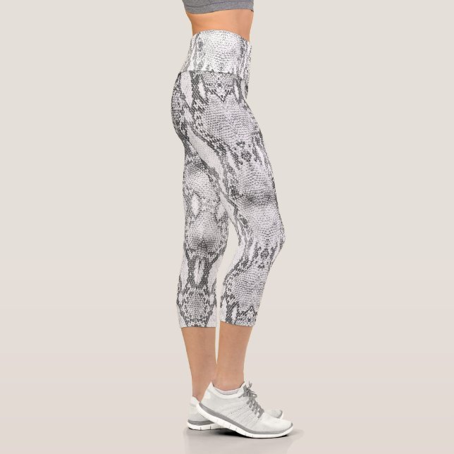 Leggings Capri Impresión cutánea de serpientes blancas (Derecha)
