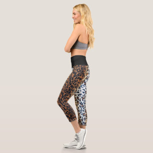 Leggings Capri Impresión de animales de leopardo negro chic y cha