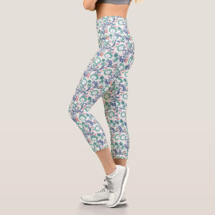 Leggings Capri Impresión De Diversión Floral Sobre Blanco