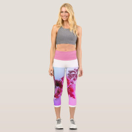 Leggings Capri Impresión de flores chica capri de alta cintura