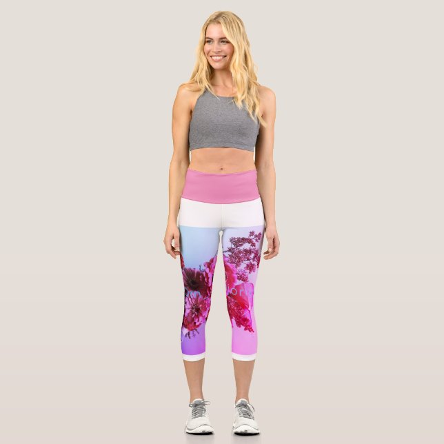 Leggings Capri Impresión de flores chica capri de alta cintura (Anverso)