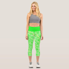 Leggings Capri Impresión de hoja verde