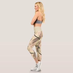 Leggings Capri Impresión de la libélula vintage
