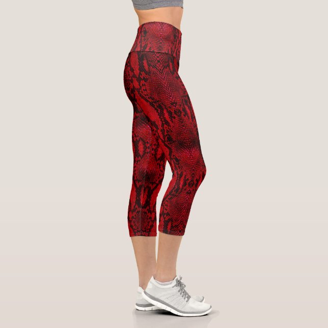 Leggings Capri Impresión de la piel de serpiente roja nueva (Derecha)