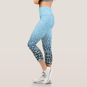 Leggings Capri Impresión de leopardo de Ombre, Purpurina azul y 