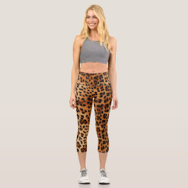 Leggings Capri Impresión de leopardo negro marrón