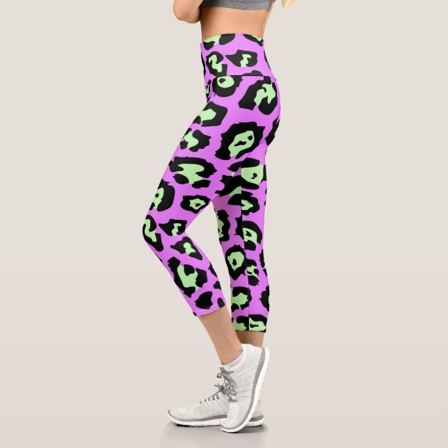 Leggings Capri Impresión de leopardo púrpura (Izquierda)