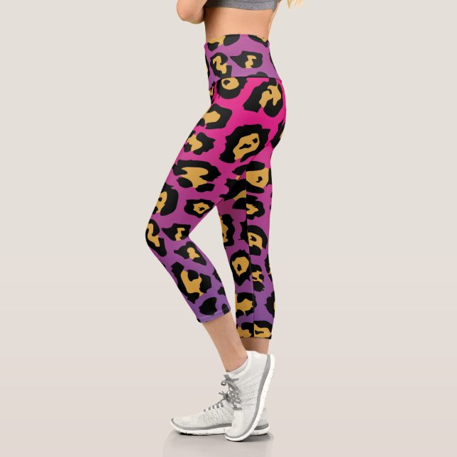 Leggings Capri Impresión de leopardo púrpura (Izquierda)