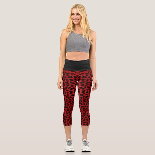Leggings Capri Impresión de leopardo rojo (Anverso)