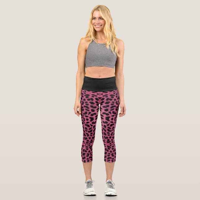 Leggings Capri Impresión de leopardo rosa (Anverso)