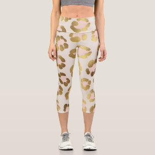 Leggings Capri Impresión de leopardo rosa pastel y dorado Chic An