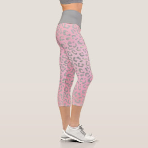 Leggings Capri Impresión de leopardo rosado de plata pastel