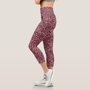 Leggings Capri Impresión de leopardo rosado negro de moda en moda