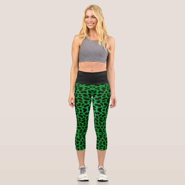 Leggings Capri Impresión de leopardo verde (Anverso)