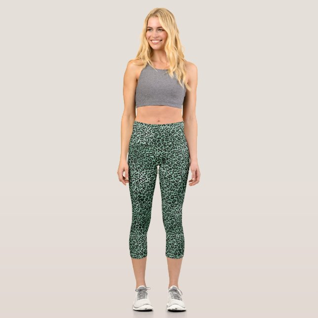 Leggings Capri Impresión de leopardo verde jade (Anverso)