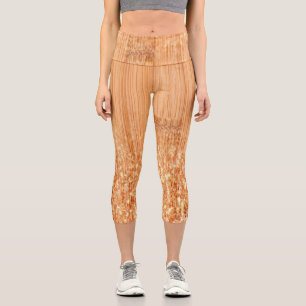 Leggings Capri Impresión de madera de bambú de naranja espumosame