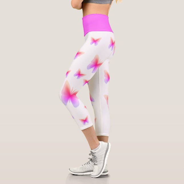 Leggings Capri Impresión de mariposa rosa de bonito (Izquierda)