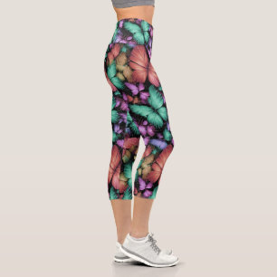 Leggings Capri Impresión de mariposas coloridas