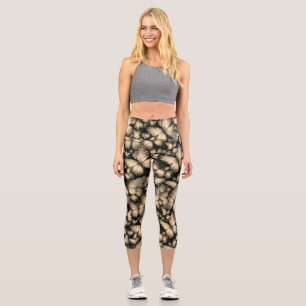 Leggings Capri Impresión de mariposas doradas