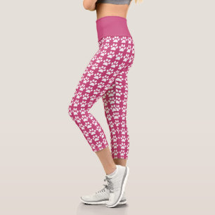Leggings Capri Impresión de trazo blanco rosado Patrón blanco mod