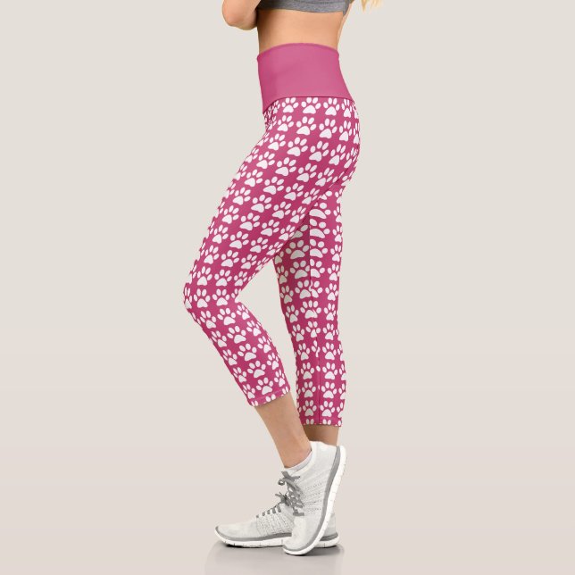 Leggings Capri Impresión de trazo blanco rosado Patrón blanco mod