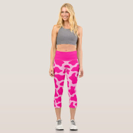 Leggings Capri impresión de vaca rosa pastel caliente
