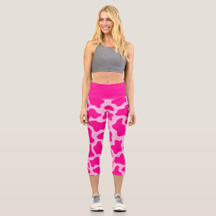 Leggings Capri impresión de vaca rosa pastel caliente
