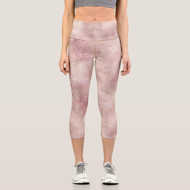 Leggings Capri Impresión del leopardo de los glam rosados Girly (Anverso)