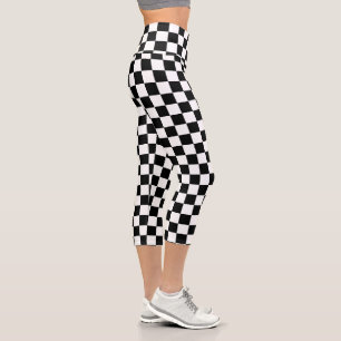 Leggings Capri Impresión digital de ajedrez en blanco y negro