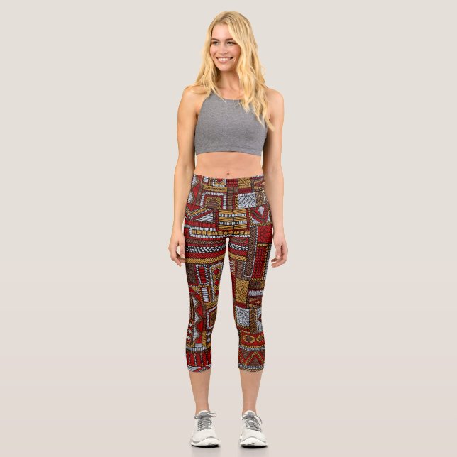 Leggings Capri Impresión étnica bordada estilo de mosaico (Anverso)