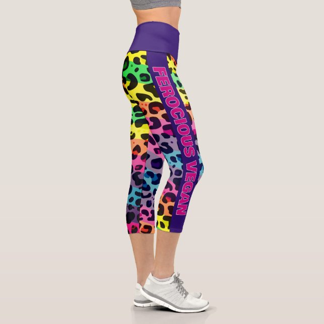 Leggings Capri Impresión feroz del leopardo arcoiris del Vegan vi (Derecha)
