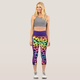 Leggings Capri Impresión feroz del leopardo arcoiris del Vegan vi