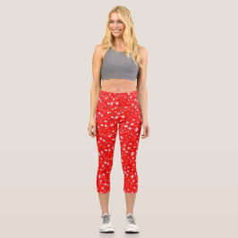 Leggings Capri Impresión posa blanca en rojo