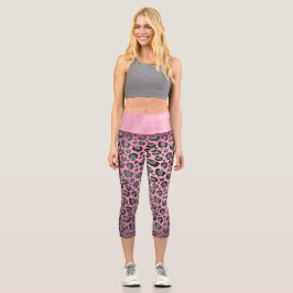 Leggings Capri Impresión Purpurinoso de leopardo plateado en rosa