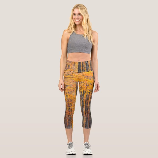 Leggings Capri Impresionante bosque otoñal de oro (Anverso)