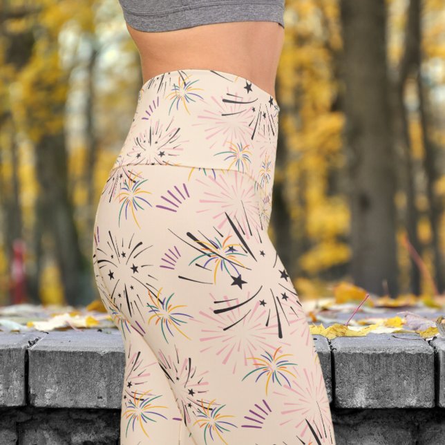 Leggings Capri Impresionante Champagne Patrón de Starburst Blanco (Starburst on Champagne)